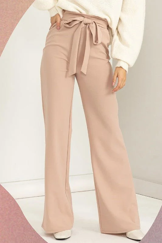 HYFVE Seeking Sultry High-Waisted Tie Front Flared Pants Comfortable Denim Trousers