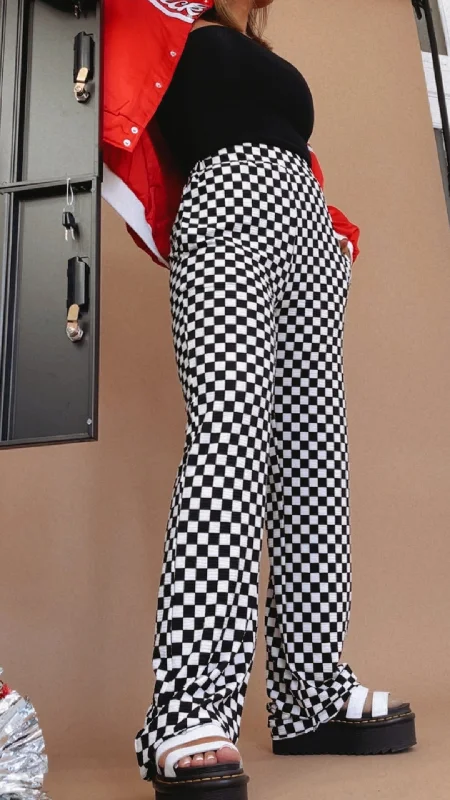 ECB Exclusive : Kickin' It Checkered Pant, White/Black Formal Linen Trousers