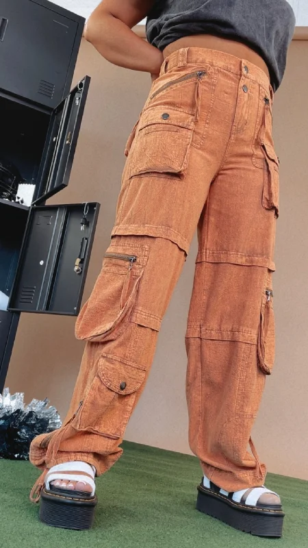 Oli & Hali: Mineral Washed Cargo Pants, Rust Orange Classic Cropped Pants