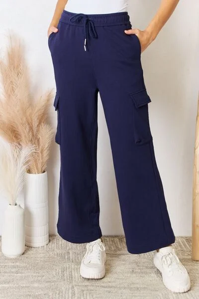 RISEN Drawstring Relaxed Cargo Wide Leg Pants Trendy Wide-Legged Trousers