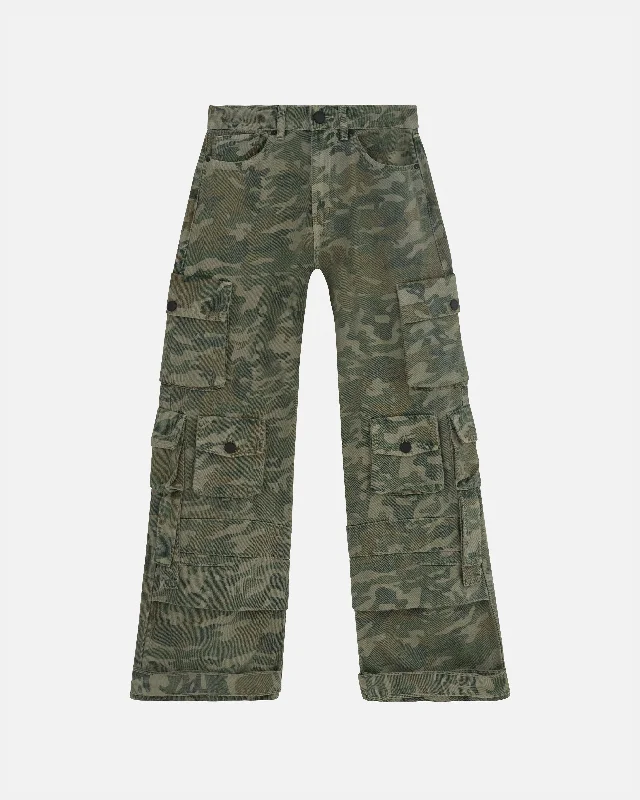 Basics MultiPocket Cargo Jean Green Camo Stylish Tapered Fit Jeans