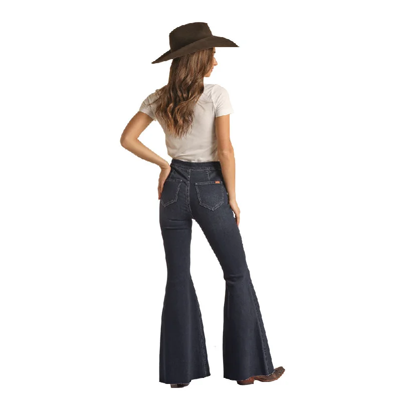 RRWD7PRZRB Rock & Roll Cowgirl Front Seam Bargain Bell Flare Stretch Jean - Dark Wash Chic Dark-Wash Skinny Jeans