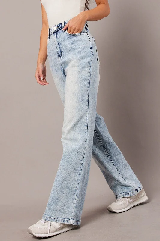 Denim Straight Jean High Rise Acid Wash Chic Ripped Jeans