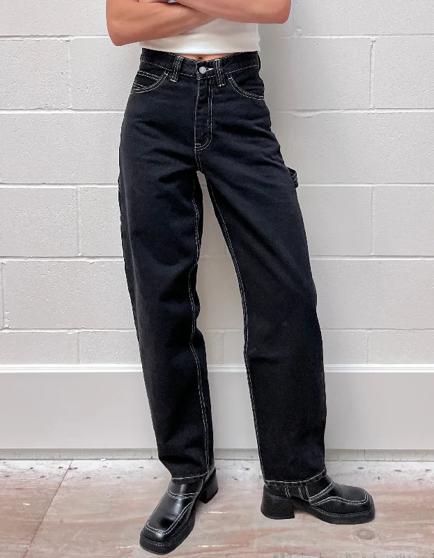 Faye Worker Jean in Black Used Contrast Cozy Relaxed Fit Jeans