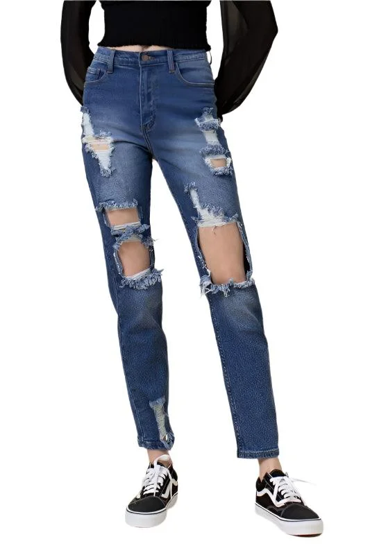 High Rise Distressed Mom Jean Trendy Vintage Denim Jeans