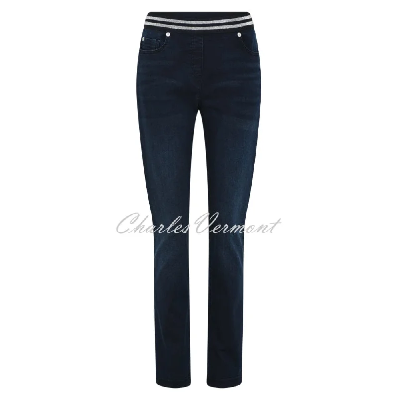 I'cona Pull-on Stretch Denim Jean - Style 61044-5448-69 (Navy Denim) Comfortable Full-Length Denim Jeans