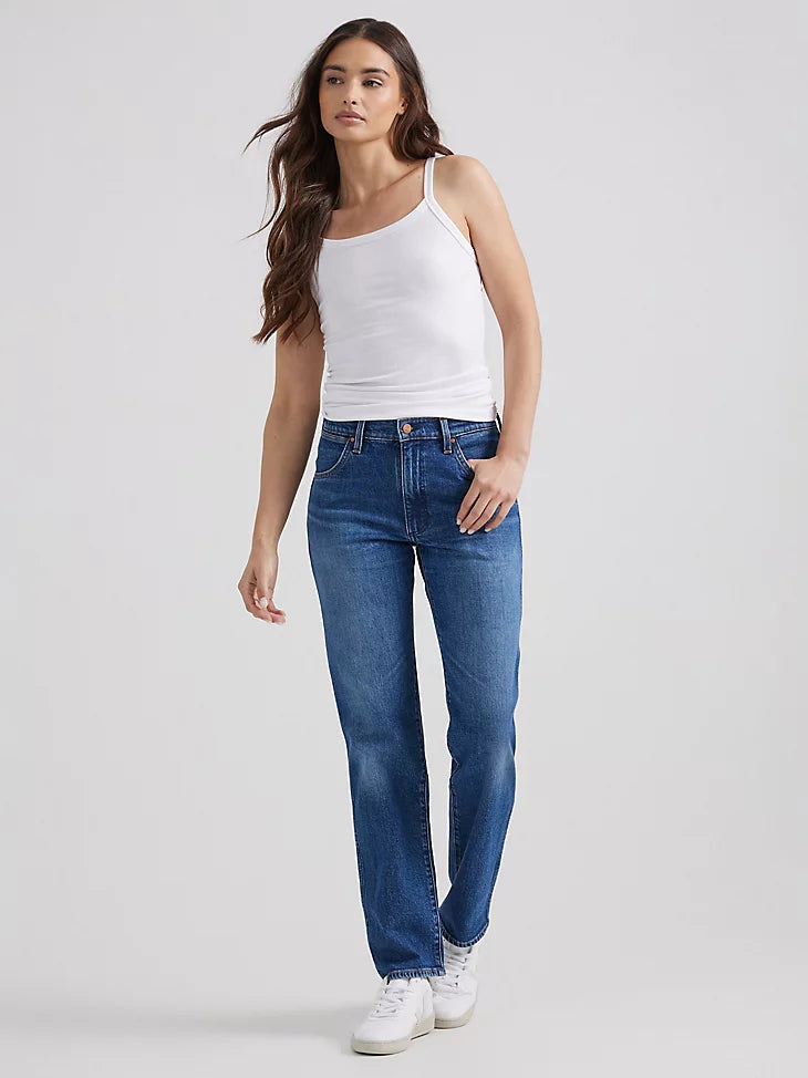 WRANGLER WOMEN'S SUNSET MID RISE STRAIGHT JEAN IN DARK WASH Fashionable White Denim Jeans WRANGLER WOMEN'S SUNSET MID RISE STRAIGHT JEAN IN DARK WASH Fashionable White Denim Jeans