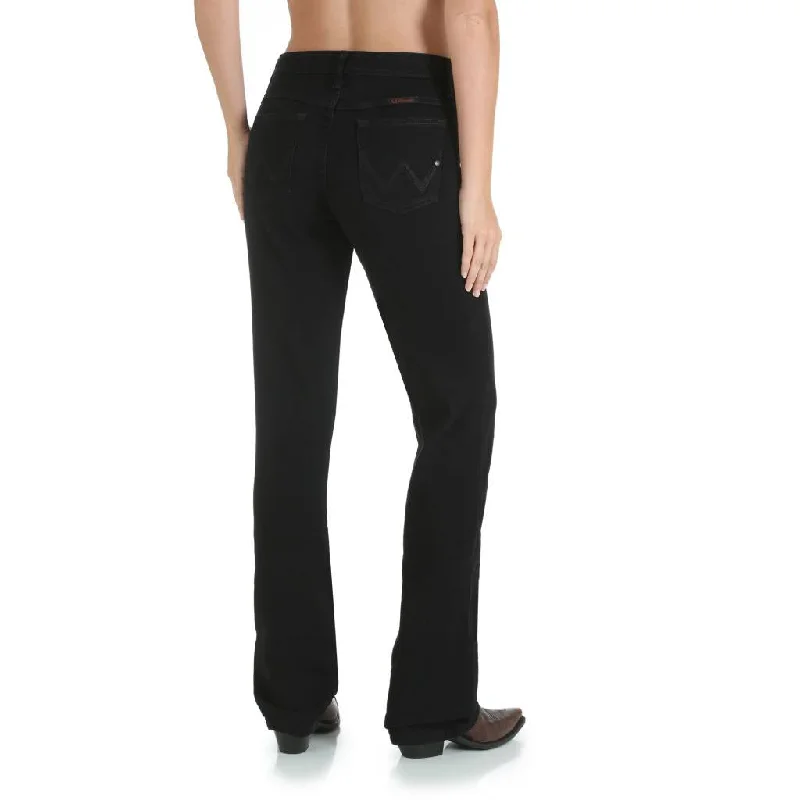 Women's Wrangler Ultimate Riding Jean Q-Baby In Black Magic Elegant Bootcut Fit Jeans