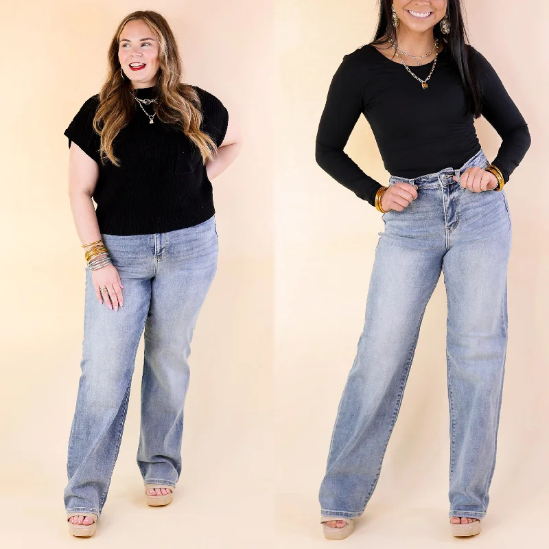 Judy Blue | Chic Simplicity High Waisted Straight Leg Jean in Light Wash Casual Distressed Denim Jeans