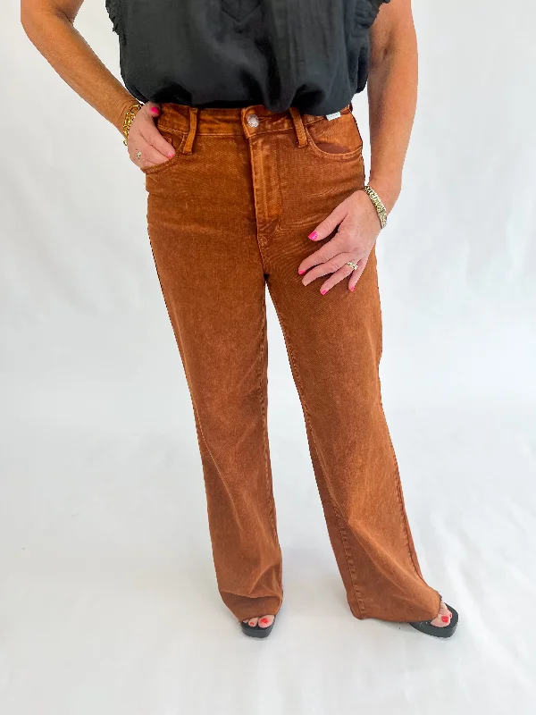 [Judy Blue] Retro Wide Leg Jean-Pumpkin Spice Classic Blue Denim Jeans