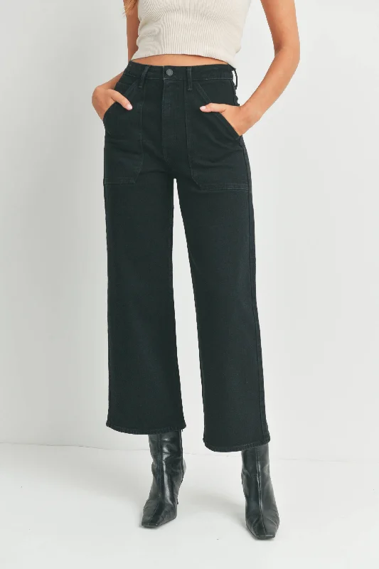 Just Black Denim | Black Cargo Pocket Wide Leg Jean Fashionable Mom Jeans