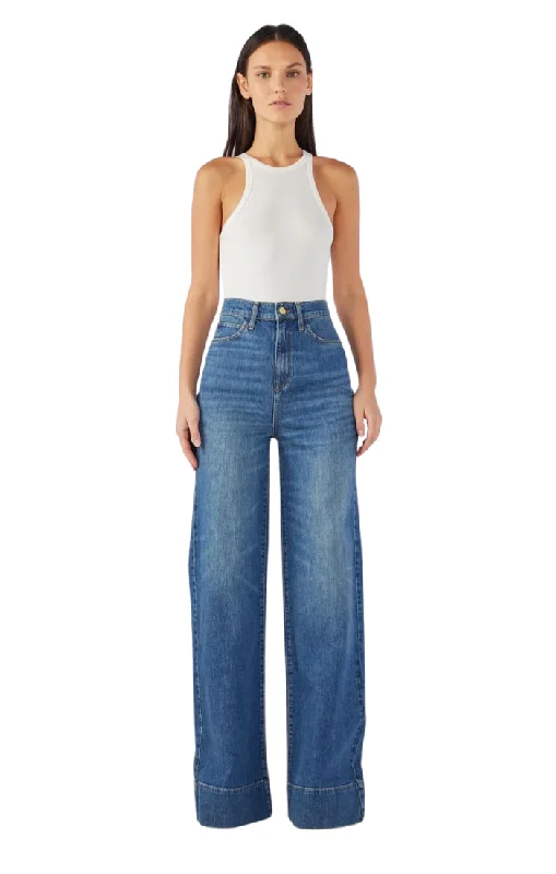 Ms. Onassis V-High Rise Wide Leg Jean - Medium Indigo Fashionable White Denim Jeans