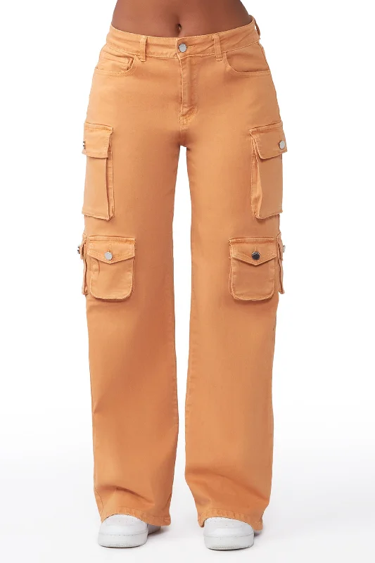 Be Careful With Me Camel Oversized Cargo Jean Comfortable Stretch Denim Jeans