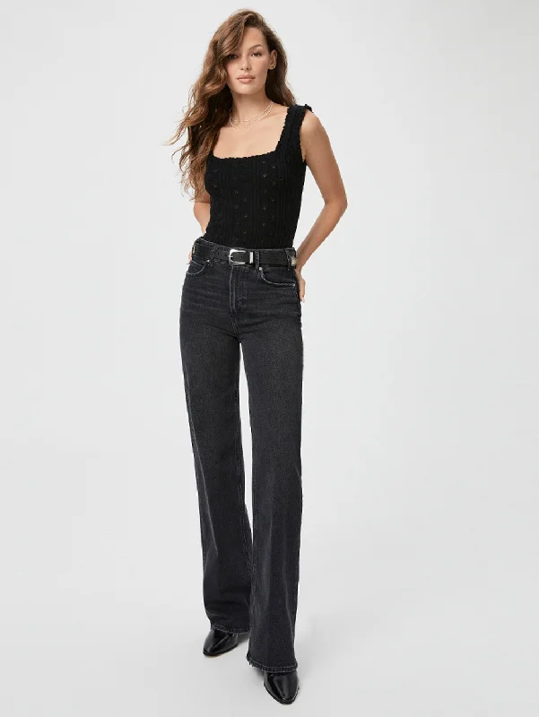 Sasha High Rise Straight Jean - Viper Black Distressed Elegant Wide-Leg Jeans