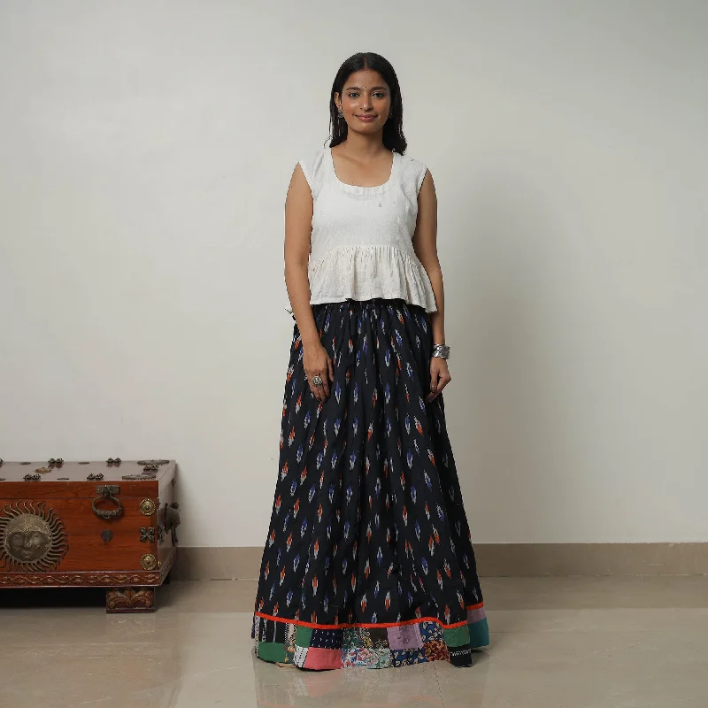 Black - 24 Kali Cotton Pochampally Ikat Skirt with Border 36 leather skirt sleek