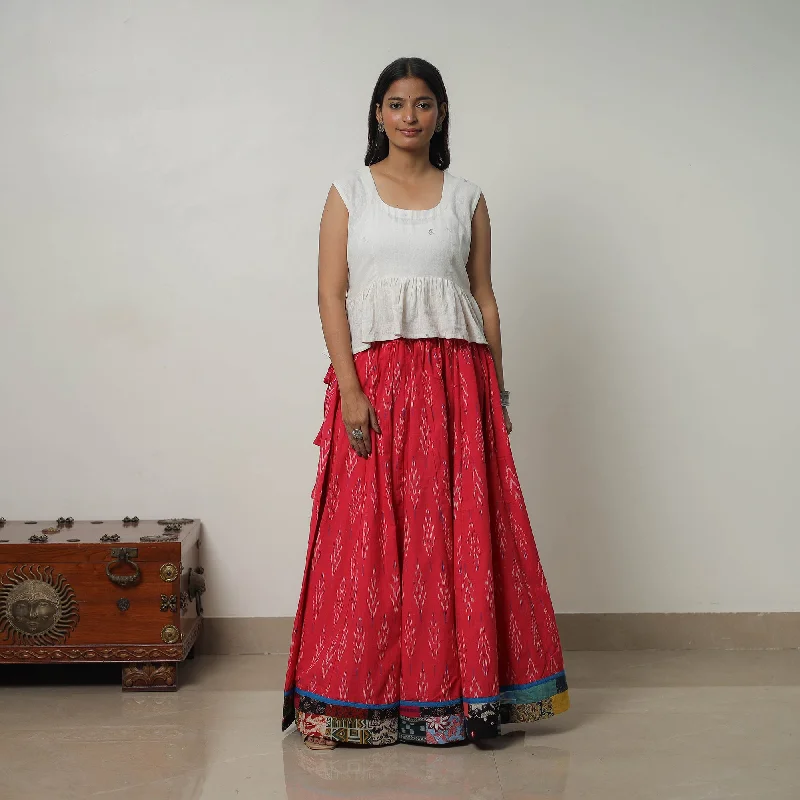 Pink - 24 Kali Cotton Pochampally Ikat Skirt with Border 37 velvet skirt luxurious