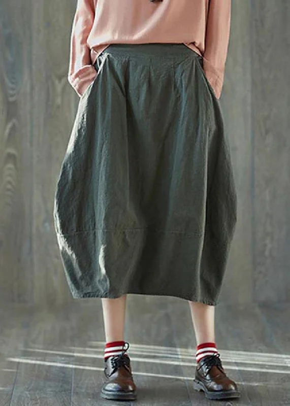 Boutique Green Pockets lantern Cotton Linen Summer Skirt summer skirt style