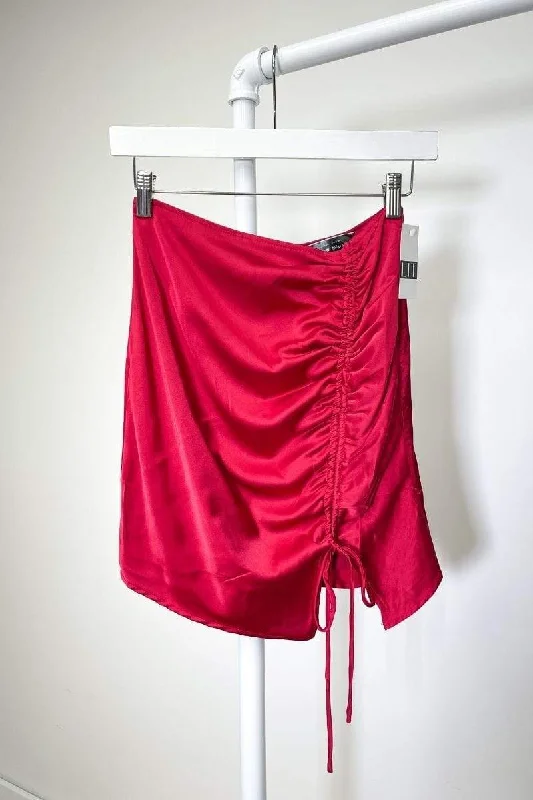 Bryleigh Ruched Mini Skirt Red corduroy skirt cozy