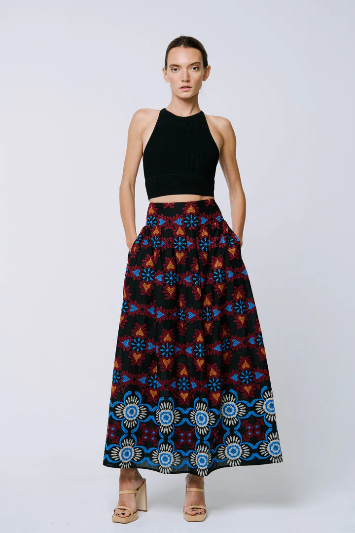 DEANA EMBROIDERED MAXI SKIRT denim skirt stylish