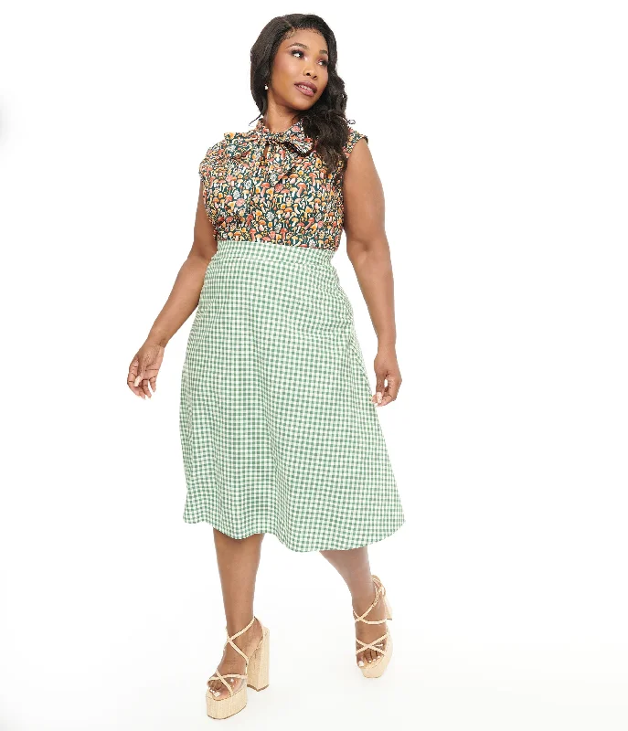 Collectif Plus Size 1930s Green & White Gingham Hetty Swing Skirt midi skirt versatile