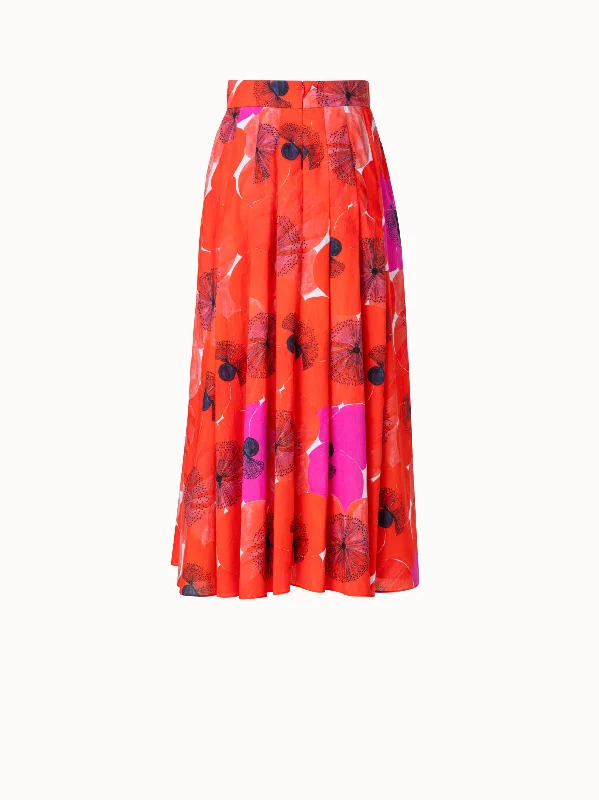 Cotton Voile A-line Skirt with Poppy Print linen skirt natural