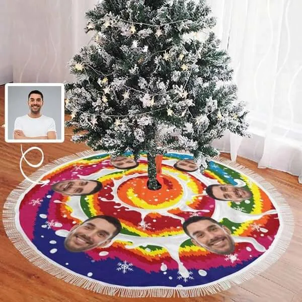 Custom Face Color Swirl Tie-dye Christmas Tree Skirt With Tassel corduroy skirt durable