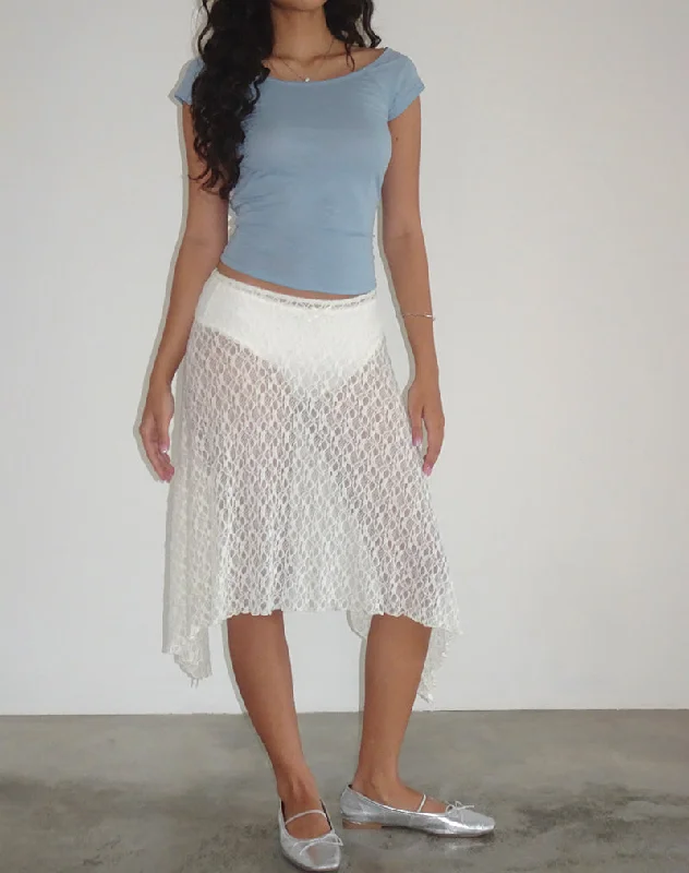 Dendro Midi Skirt in Lace Ivory pencil skirt chic