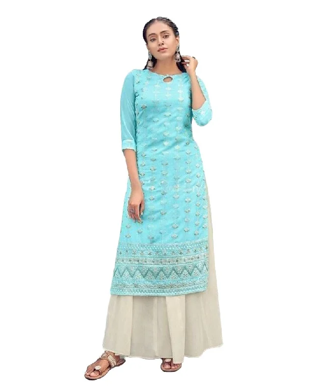 Elegant Pure Georgette Lucknowi Kurti with Cotton Skirt chiffon skirt airy