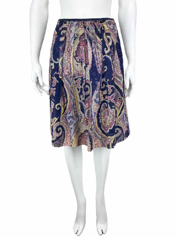 Elie Tahari Women's Paisley Skirt Navy/Multi Size 2-4 silk skirt lustrous