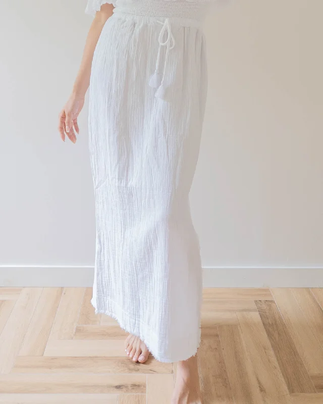 Fringe Side Slit Skirt / White leather skirt bold