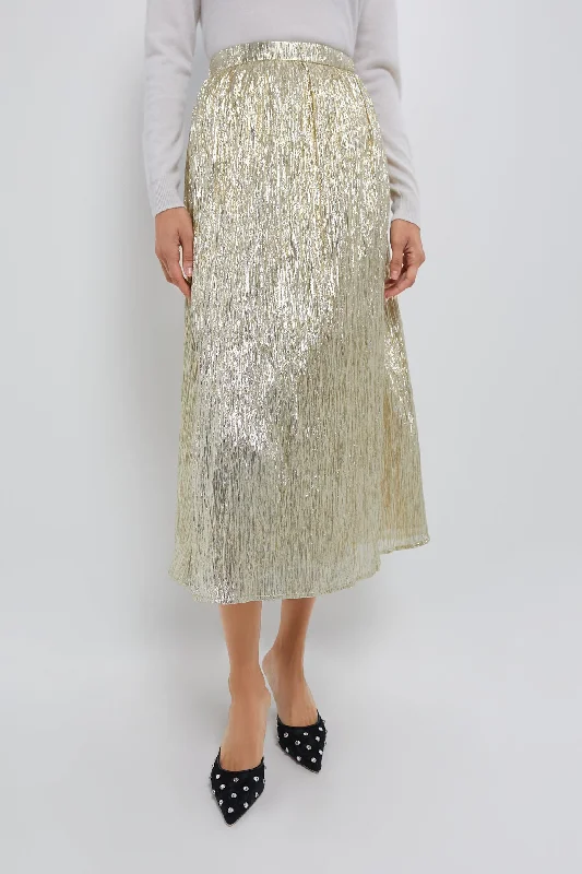 Gold Metallic Plisse Gloria Maxi Skirt cashmere skirt soft