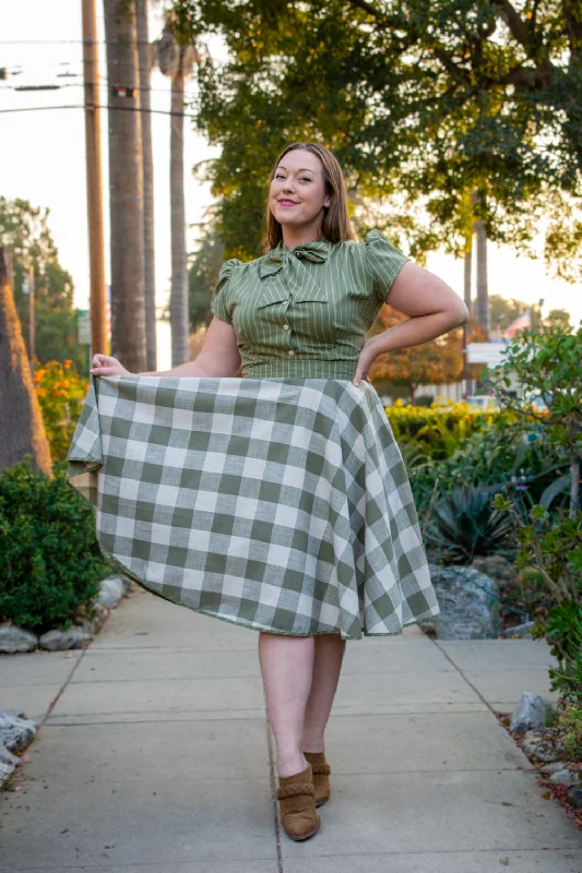 Haute Circle Skirt - Big Gingham, Sage tiered skirt playful