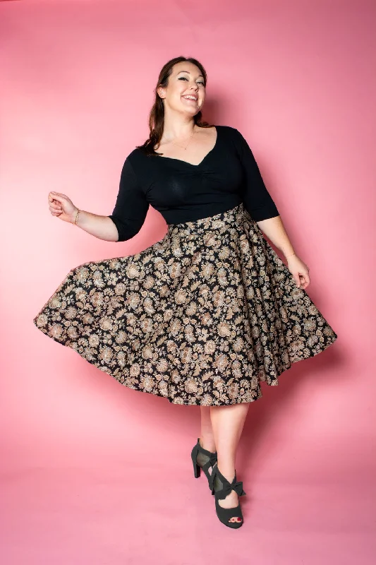 Haute Circle Skirt - Black Fluer Paisley *sale wrap skirt elegant