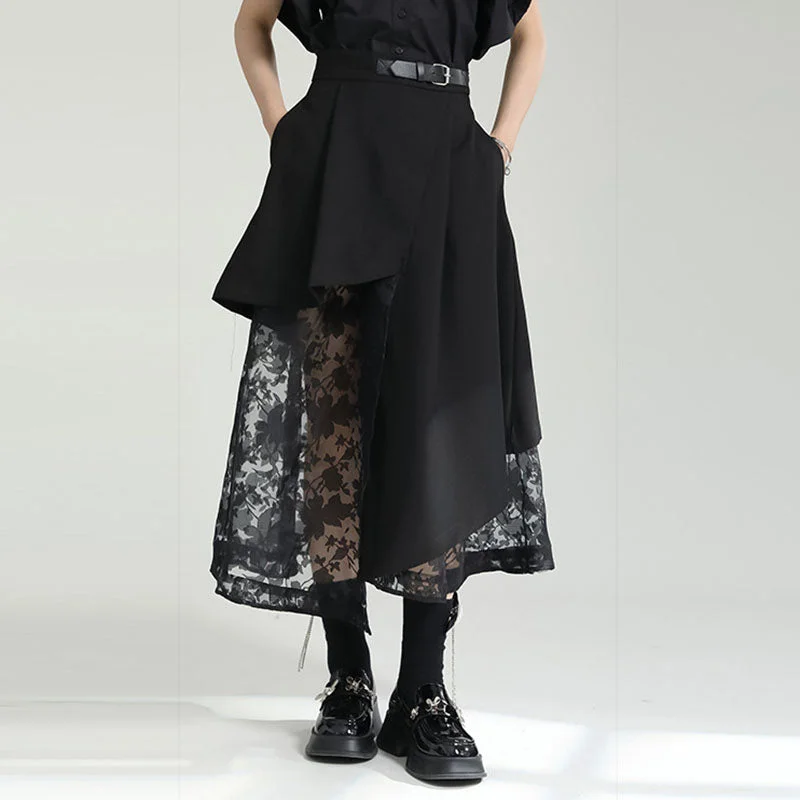 Irregular High-waist Paneled Mesh Skirt cashmere skirt soft