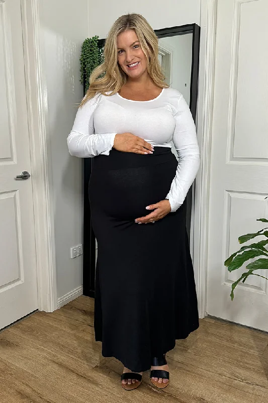 Lana Long Maternity Skirt - Black wool skirt warm