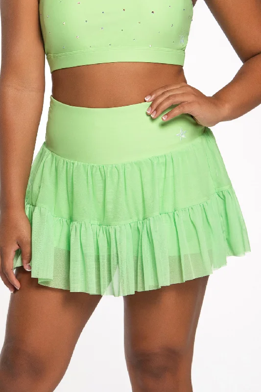 Layered Ruffle Skirt in Pistachio flowy skirt hem