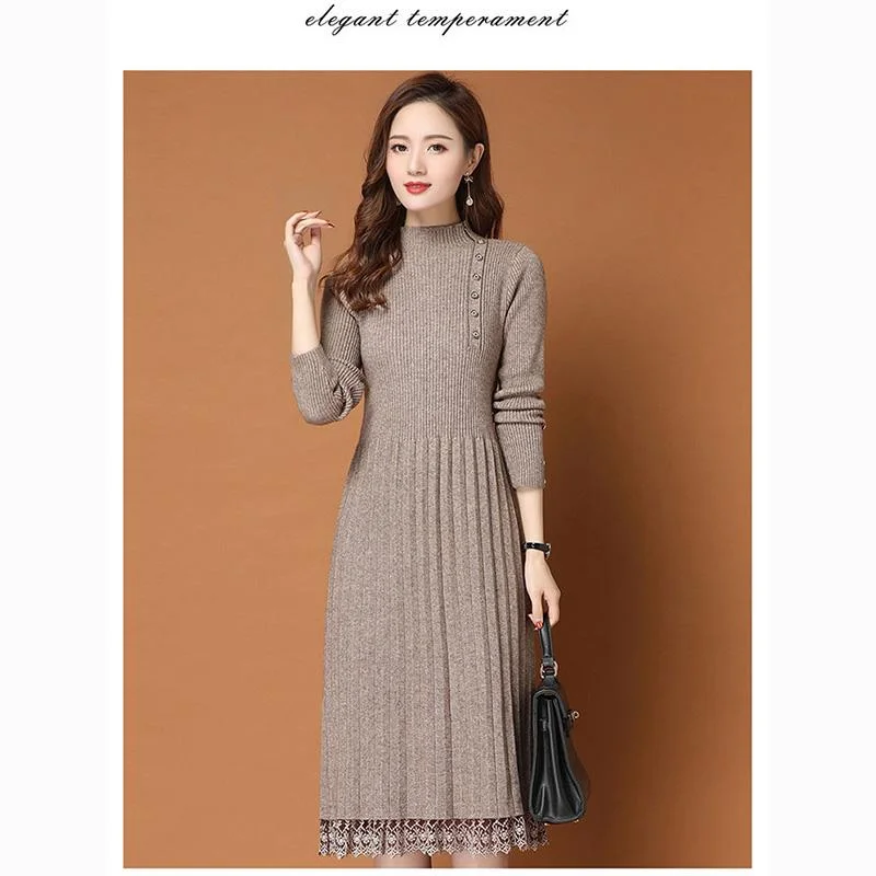 Long knit shirt over the waist waist long sleeve round neck sweater bottom skirt  women's clothing denim skirt classic