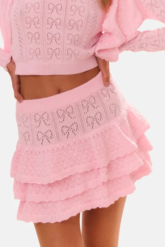 Baudin Bow Pointelle Mini Skirt Ballerina Pink a-line skirt cut