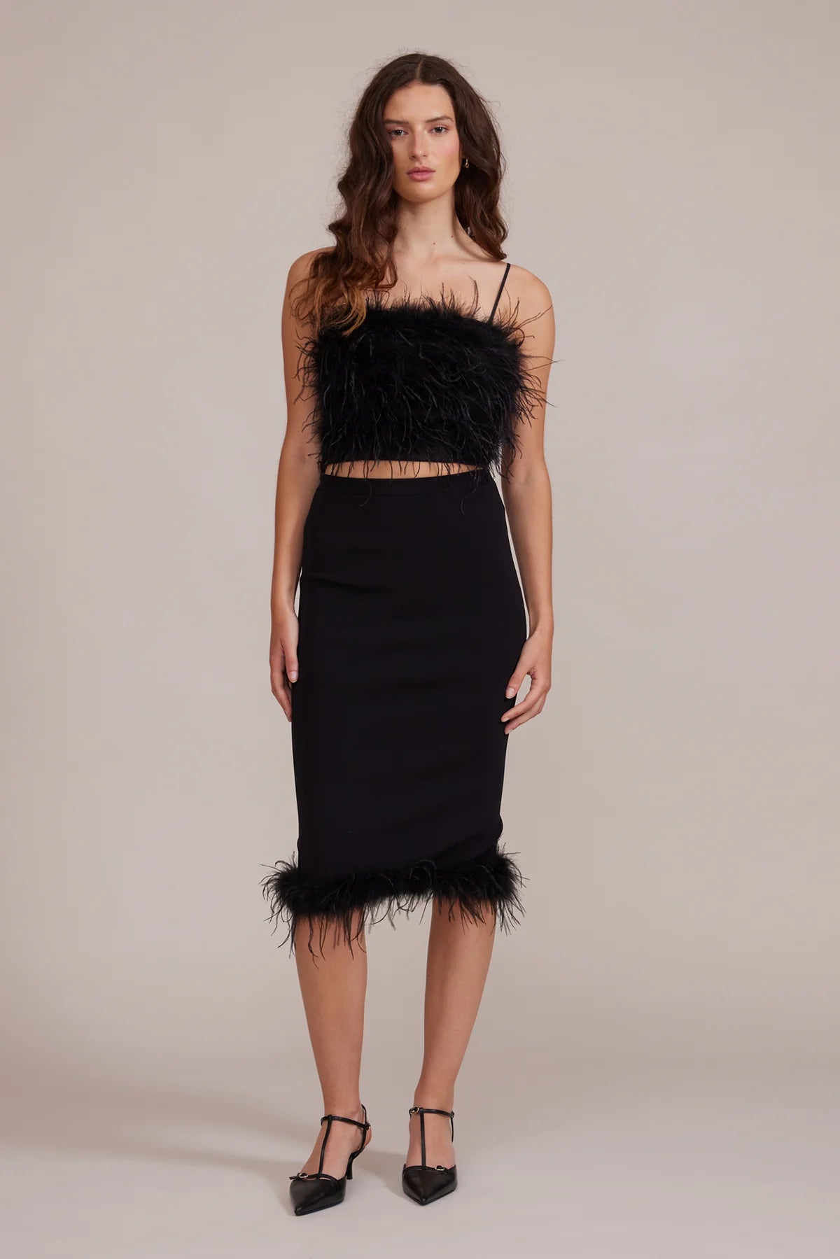 JAMILA FEATHER DETAIL SKIRT low waist skirt