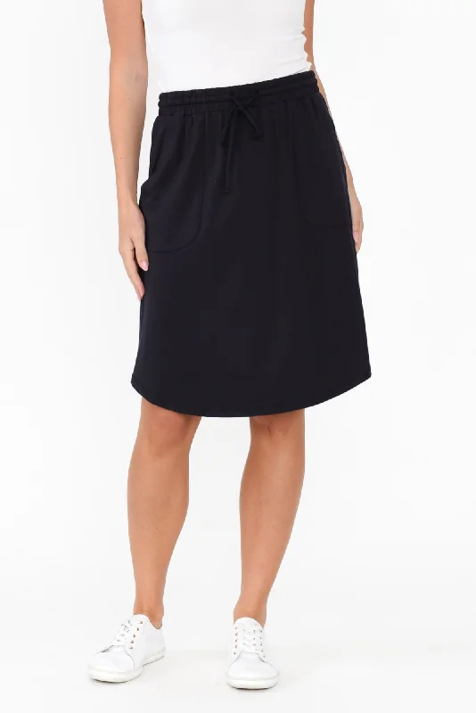 Navy Cotton Drawstring Skirt chiffon skirt floaty