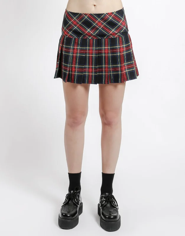 PLEATED SKIRT BLACK PLAID lace skirt feminine