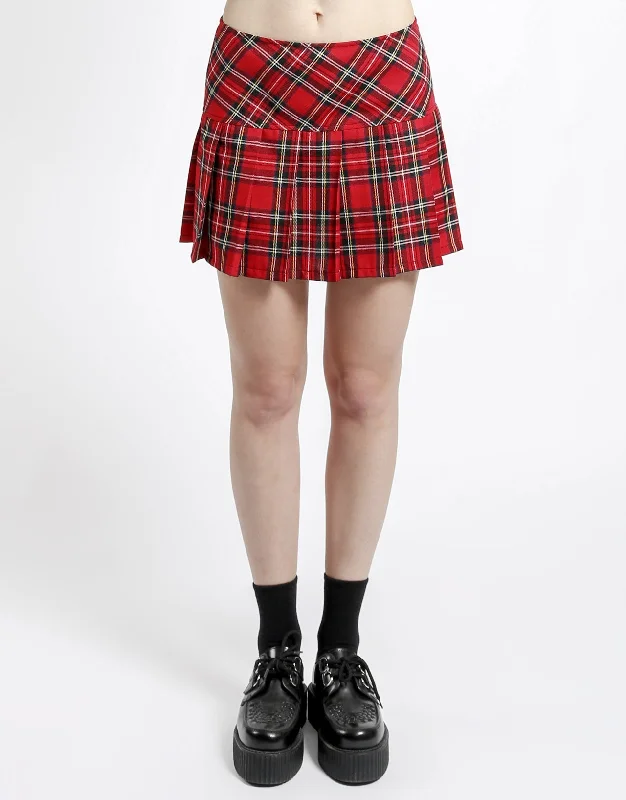 PLEATED  SKIRT RED PLAID lace skirt feminine