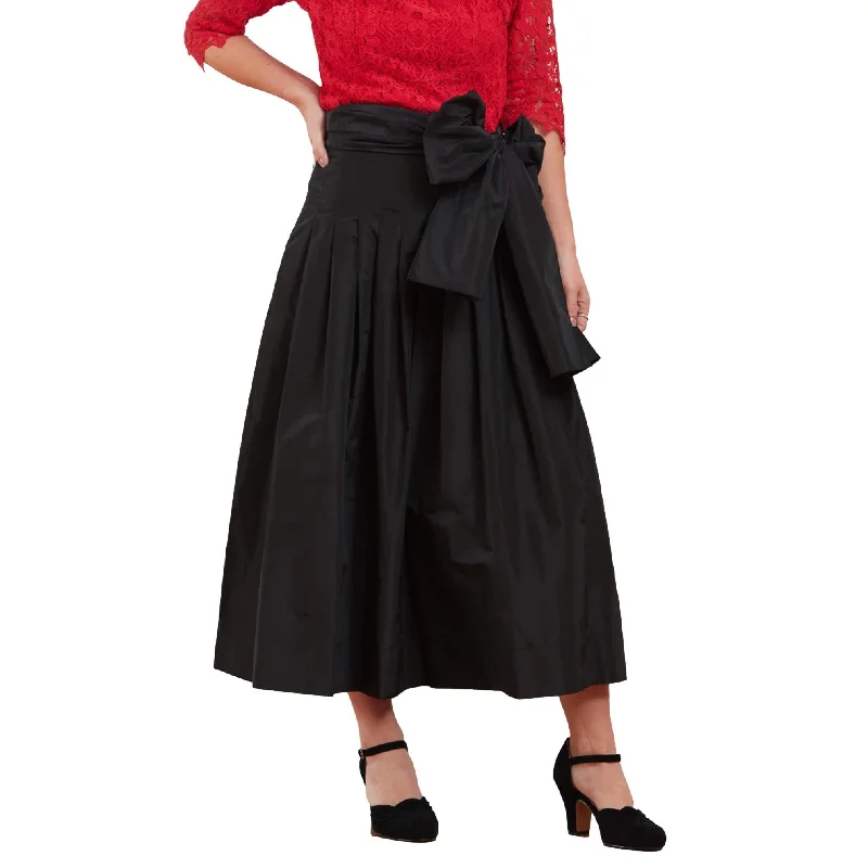 J. Peterman Women's Pleated Waist-Tie Taffeta Skirt in Black midi skirt versatile