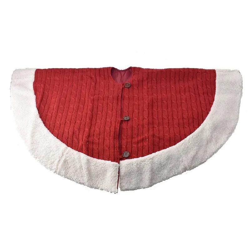 Red Sweater-Style Fur Trim Christmas Tree Skirt, 48-Inch linen skirt light