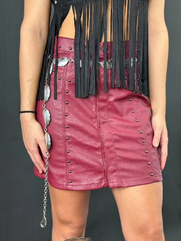 Rock&Roll BURGUNDY PLEATHER SKIRT corduroy skirt comfortable