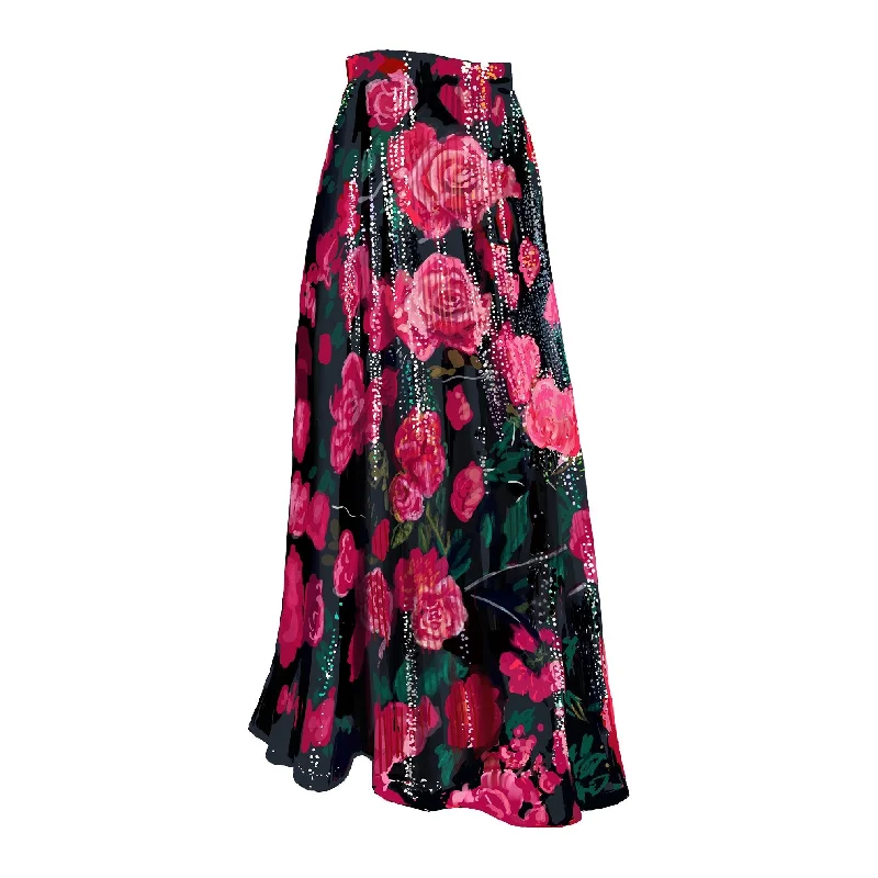 Roses and Sequins Maxi Skirt linen skirt natural