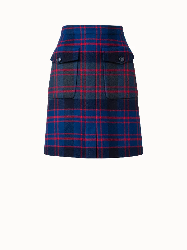 Short Wool Cashmere Double-Face Glen Check Skirt lightweight skirt design