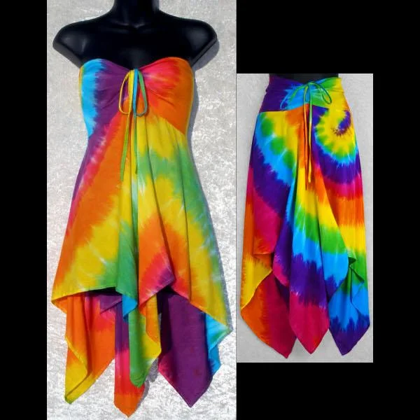 Rainbow Spiral Tie-Dye Convertible Top/Skirt cotton skirt soft