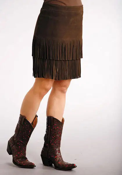 Stetson Suede Fringe Skirt (Brown) - Women's Skirt corduroy skirt cozy