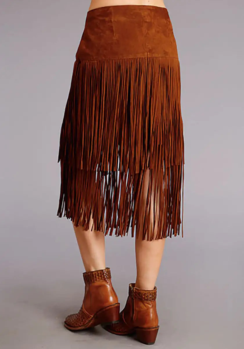 Stetson Suede Long Fringe Skirt (Brown) - Women's Skirt denim skirt trendy